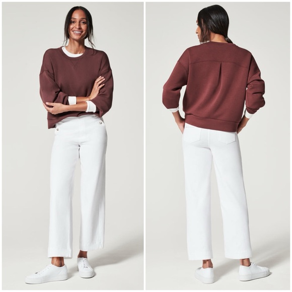Spanx Stretch Twill Cropped Wide Leg Pant Bright White 20312Q Size Medium Petite - Picture 1 of 16